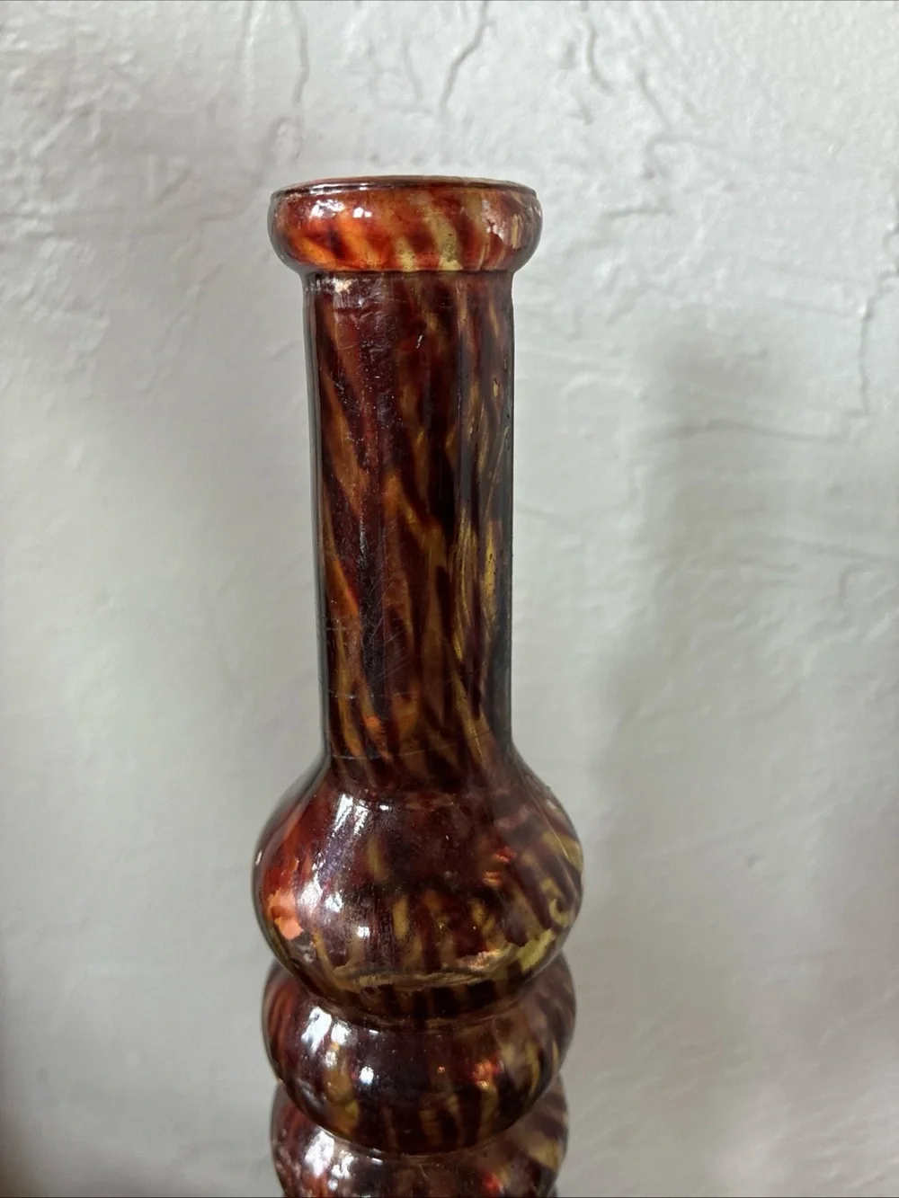 Tortoise Tiger Stripe Swirl 12” Glass Vase Murano Style